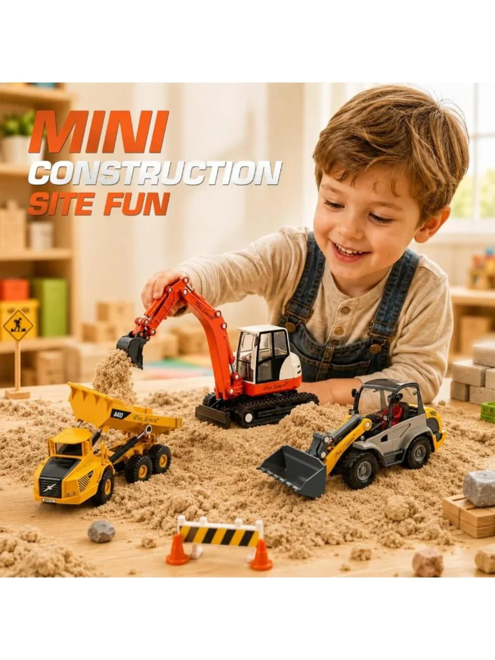 Heavy Duty Construction Playset with Metal Dump Truck, Excavator & Bulldozer